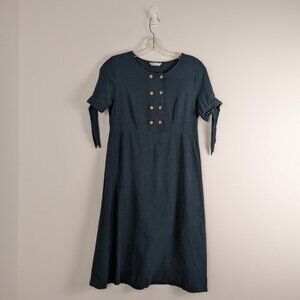 Casual Denim Button Detail Dress with Tie Sleeves - Size L